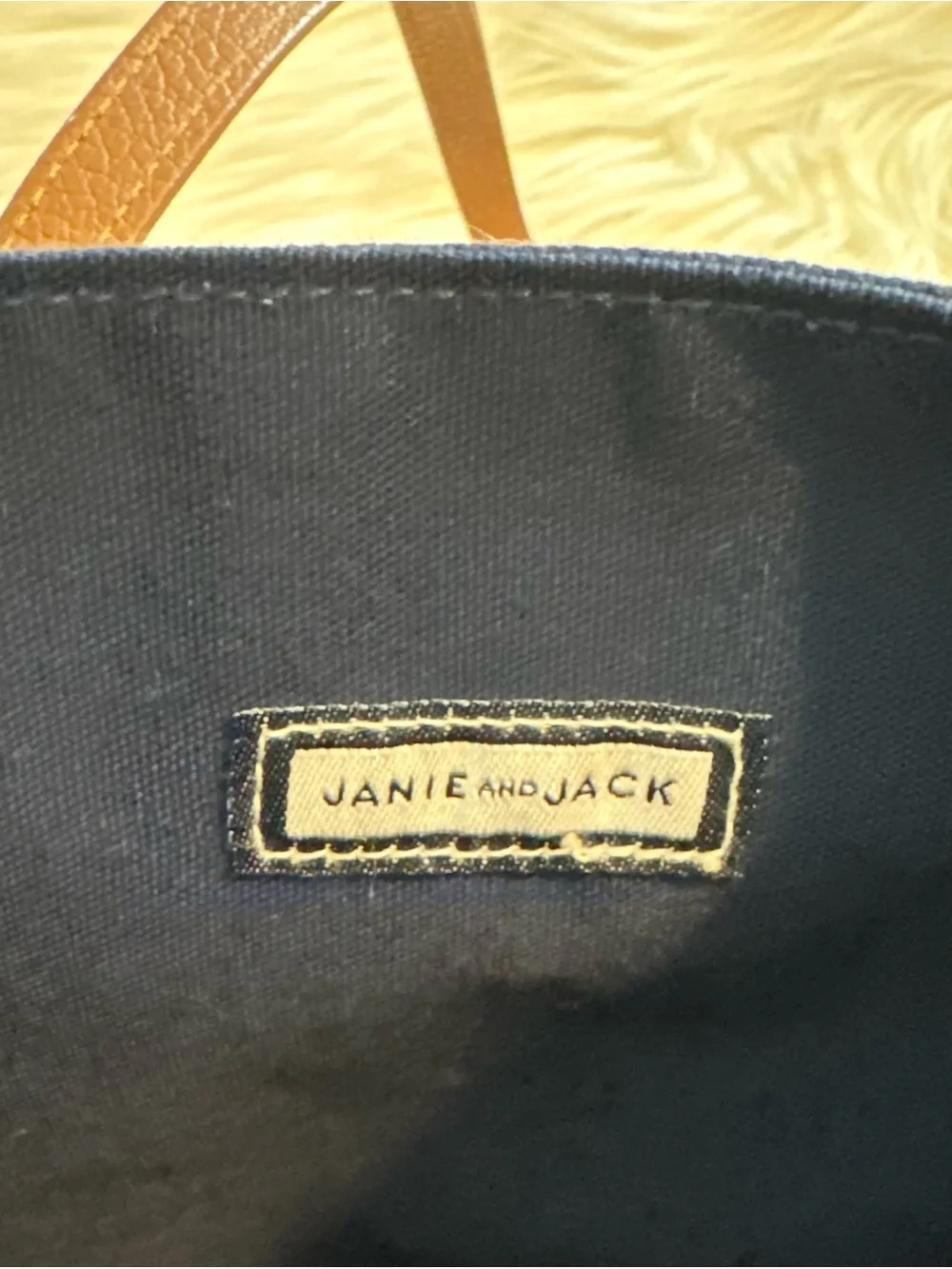 Janie and Jack Navy and Orange Striped Canvas Tote with Brown Handles